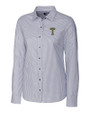 GA Tech Yellow Jackets College Vault Cutter & Buck Stretch Oxford Stripe Womens Long Sleeve Dress Shirt Charcoal Mannequin