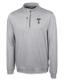 GA Tech Yellow Jackets College Vault Cutter & Buck Stealth Heathered Quarter Zip Mens Pullover Polished Medium Gray Mannequin