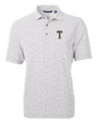 GA Tech Yellow Jackets College Vault Cutter & Buck Virtue Eco Pique Botanical Print Recycled Mens Polo Polished Medium Gray Mannequin