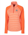 Miami Dolphins NFL Helmet Cutter & Buck Forge Tonal Stripe Stretch Half Zip Womens Top College Orange Mannequin