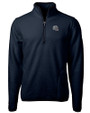 New England Patriots NFL Helmet Cutter & Buck Cascade Eco Sherpa Fleece Mens Big & Tall Quarter Zip Jacket Navy Blue Mannequin
