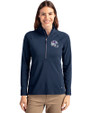Buffalo Bills NFL Helmet Cutter & Buck Adapt Eco Knit Stretch Recycled Womens Half Zip Pullover Navy Blue Front