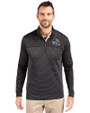 Carolina Panthers NFL Helmet Cutter & Buck Traverse Stretch Eco Stripe Quarter Zip Mens Pullover Black Front