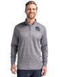 Carolina Panthers NFL Helmet Cutter & Buck Traverse Stretch Eco Stripe Quarter Zip Mens Pullover Elemental Grey Front