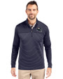 Denver Broncos NFL Helmet Cutter & Buck Traverse Stretch Eco Stripe Quarter Zip Mens Pullover Liberty Navy Front
