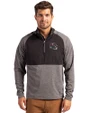 Tampa Bay Buccaneers NFL Helmet Cutter & Buck Adapt Eco Knit Hybrid Recycled Mens Quarter Zip Black Heather/Black Front