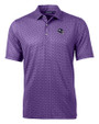 Minnesota Vikings NFL Helmet Cutter & Buck Pike Banner Print Stretch Mens Polo College Purple Mannequin