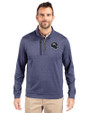 Denver Broncos NFL Helmet Cutter & Buck Stealth Heathered Quarter Zip Mens Pullover Liberty Navy Front