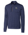 New England Patriots NFL Helmet Cutter & Buck Stealth Heathered Quarter Zip Mens Pullover Liberty Navy Mannequin