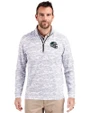 Carolina Panthers NFL Helmet Cutter & Buck Traverse Stretch Eco Camo Print Quarter Zip Mens Pullover Charcoal Front