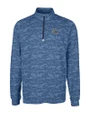 New England Patriots NFL Helmet Cutter & Buck Traverse Stretch Eco Camo Print Quarter Zip Mens Pullover Navy Blue Mannequin