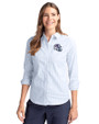 Buffalo Bills NFL Helmet Cutter & Buck Stretch Oxford Stripe Womens Long Sleeve Dress Shirt Light Blue Front