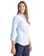Buffalo Bills NFL Helmet Cutter & Buck Stretch Oxford Stripe Womens Long Sleeve Dress Shirt Light Blue Side