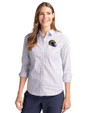 Los Angeles Rams NFL Helmet Cutter & Buck Stretch Oxford Stripe Womens Long Sleeve Dress Shirt French Blue Front