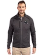 Denver Broncos NFL Helmet Cutter & Buck Mainsail Sweater-Knit Mens Big and Tall Full Zip Jacket Charcoal Heather Front