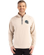 Carolina Panthers NFL Helmet Cutter & Buck Adapt Eco Knit Stretch Recycled Mens Quarter Zip Pullover Wheat Front