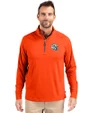 Miami Dolphins NFL Helmet Cutter & Buck Adapt Eco Knit Stretch Recycled Mens Quarter Zip Pullover College Orange Front