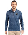 Denver Broncos NFL Helmet Cutter & Buck Traverse Stretch Eco Camo Print Quarter Zip Mens Big and Tall Pullover Navy Blue Front