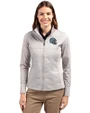 Detroit Lions NFL Helmet Cutter & Buck Stealth Hybrid Quilted Womens Full Zip Windbreaker Jacket Polished Medium Gray Front