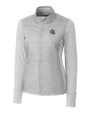 New England Patriots NFL Helmet Cutter & Buck Stealth Hybrid Quilted Womens Full Zip Windbreaker Jacket Polished Medium Gray Mannequin