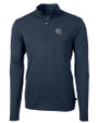 New England Patriots NFL Helmet Cutter & Buck Virtue Eco Pique Recycled Quarter Zip Mens Pullover Navy Blue Mannequin