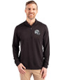 Miami Dolphins NFL Helmet Cutter & Buck Virtue Eco Pique Recycled Quarter Zip Mens Pullover Black Front