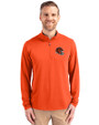 Cincinnati Bengals NFL Helmet Cutter & Buck Virtue Eco Pique Recycled Quarter Zip Mens Pullover College Orange Front