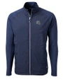 New England Patriots NFL Helmet Cutter & Buck Adapt Recycled Soft Knit Stretch Mens Big & Tall Hybrid Full Zip Jacket Navy Blue Mannequin