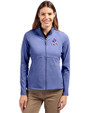 New England Patriots Historic Cutter & Buck Adapt Recycled Soft Knit Stretch Womens Heathered Full Zip Jacket Tour Blue Heather Front