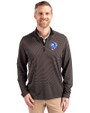 Los Angeles Rams Historic Cutter & Buck Virtue Recycled Micro Stripe Featherlight Pique Mens Big & Tall Quarter Zip Pullover Black/Elemental Grey Front