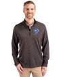 Los Angeles Rams Historic Cutter & Buck Virtue Eco Pique Micro Stripe Recycled Mens Quarter Zip Black/Elemental Grey Front