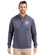 New York Giants Historic Cutter & Buck Adapt Recycled Soft Knit Stretch Mens Big & Tall Heathered Quarter Zip Pullover Navy Blue Heather Front