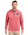 Chicago Cubs Stars & Stripes Cutter & Buck Adapt Recycled Soft Knit Stretch Mens Big & Tall Heathered Quarter Zip Pullover Cardinal Red Heather Front