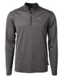 Oklahoma State Cowboys Wrestling Pete Cutter & Buck Virtue Eco Pique Micro Stripe Recycled Mens Quarter Zip Black/Elemental Grey Mannequin