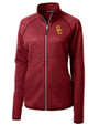 USC Trojans Cutter & Buck Mainsail Sweater-Knit Womens Full Zip Jacket Cardinal Red Heather Mannequin