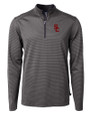 USC Trojans Cutter & Buck Virtue Eco Pique Micro Stripe Recycled Mens Big & Tall Quarter Zip Black/Elemental Grey Mannequin