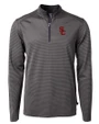 USC Trojans Cutter & Buck Virtue Eco Pique Micro Stripe Recycled Mens Big & Tall Quarter Zip Black/Elemental Grey Mannequin