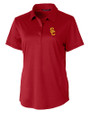 USC Trojans Cutter & Buck Prospect Eco Textured Stretch Recycled Womens Short Sleeve Polo Cardinal Red Mannequin