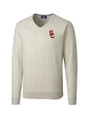 USC Trojans Cutter & Buck Lakemont Tri-Blend Mens V-Neck Pullover Sweater Oatmeal Heather Mannequin