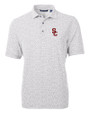 USC Trojans Cutter & Buck Virtue Eco Pique Botanical Print Recycled Mens Polo Polished Medium Gray Mannequin
