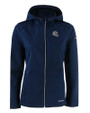 New England Patriots NFL Helmet Cutter & Buck Evoke Softshell Recycled Full Zip Womens Jacket Navy Blue Mannequin