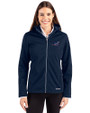Miami Dolphins Americana Cutter & Buck Evoke Softshell Recycled Full Zip Womens Jacket Navy Blue Front