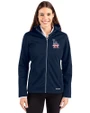 Los Angeles Dodgers Stars & Stripes Cutter & Buck Evoke Softshell Recycled Full Zip Womens Jacket Navy Blue Front