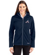 Atlanta Braves Stars & Stripes Cutter & Buck Evoke Softshell Recycled Full Zip Womens Jacket Navy Blue Front