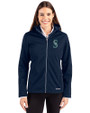 Seattle Mariners Cutter & Buck Evoke Softshell Recycled Full Zip Womens Jacket Navy Blue Front