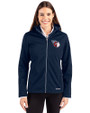 Cleveland Guardians Cutter & Buck Evoke Softshell Recycled Full Zip Womens Jacket Navy Blue Front