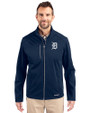 Detroit Tigers Cutter & Buck Evoke Softshell Recycled Full Zip Mens Jacket Navy Blue Front
