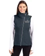 Old Dominion Monarchs College Vault Cutter & Buck Mainsail Sweater Knit Womens Asymmetrical Vest Liberty Navy Heather Front