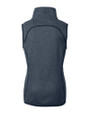 New England Patriots NFL Helmet Cutter & Buck Mainsail Sweater Knit Womens Asymmetrical Vest Liberty Navy Heather Mannequin Back
