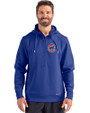 Chicago Cubs Cutter & Buck Roam Epic Versatility Half Zip Recycled Mens Hooded Pullover Tour Blue Front